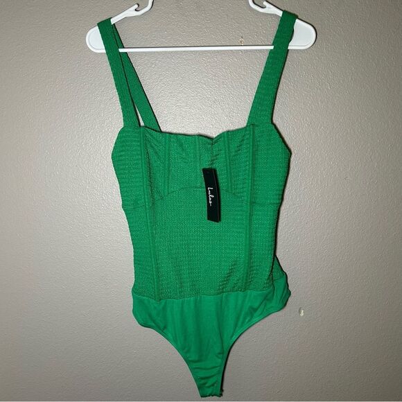 NEW Lulu’s Signature Look green bustier bodysuit women’s size large - Picture 2 of 10